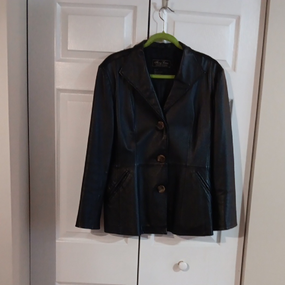 Terry Lewis Classic Luxuries Black Leather Button-Front Jacket